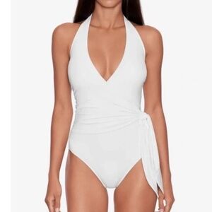Lauren Ralph Lauren Beach Club Solids Halter Wrap One-Piece White 14
